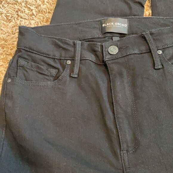 Black Orchid Black Stella Cropped Ruffle Frayed Jeans Size 26 - Picture 12 of 13